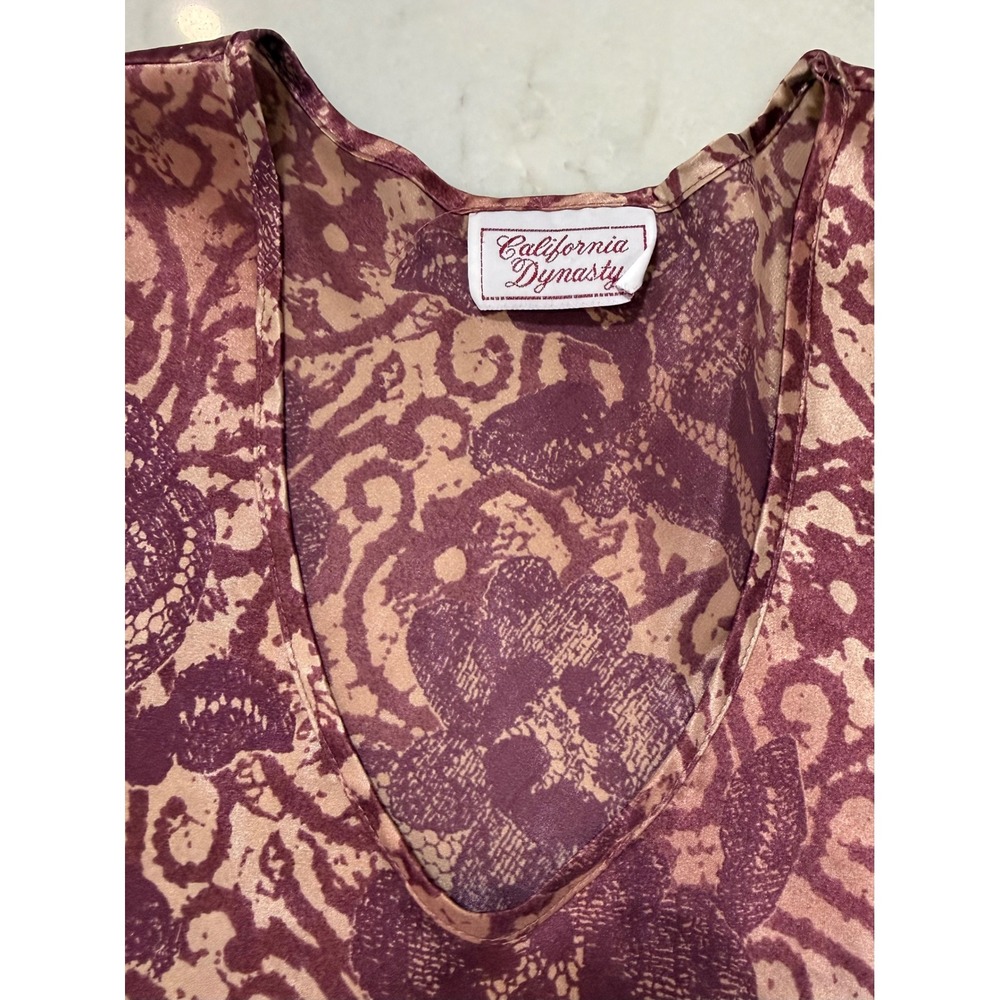 California Dynasty Vintage Mauve Floral Satin Nightgown V-Neck Chemise Sleepwear - Picture 5 of 11